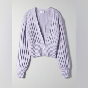Wilfred plunge front cardigan lilac aritzia